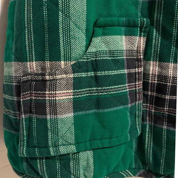 Quilted Flannel Padded Vest Womens Size 22/24W Green Plaid Pockets Casual Layer - Picture 6 of 16